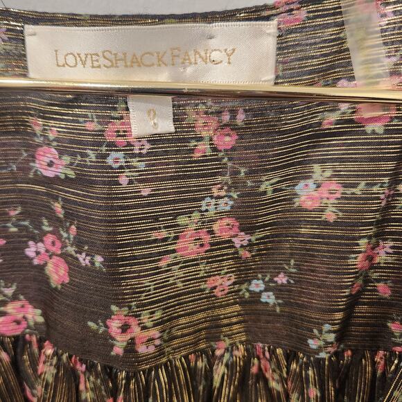 Loveshackfancy Cyrena floral print gold metallic maxi dress size 0 - Picture 5 of 6